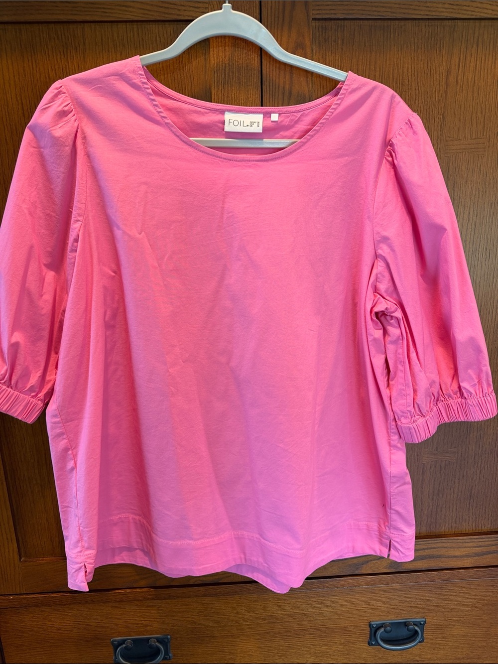 Foil Pink Puff-Sleeve Cotton Blouse